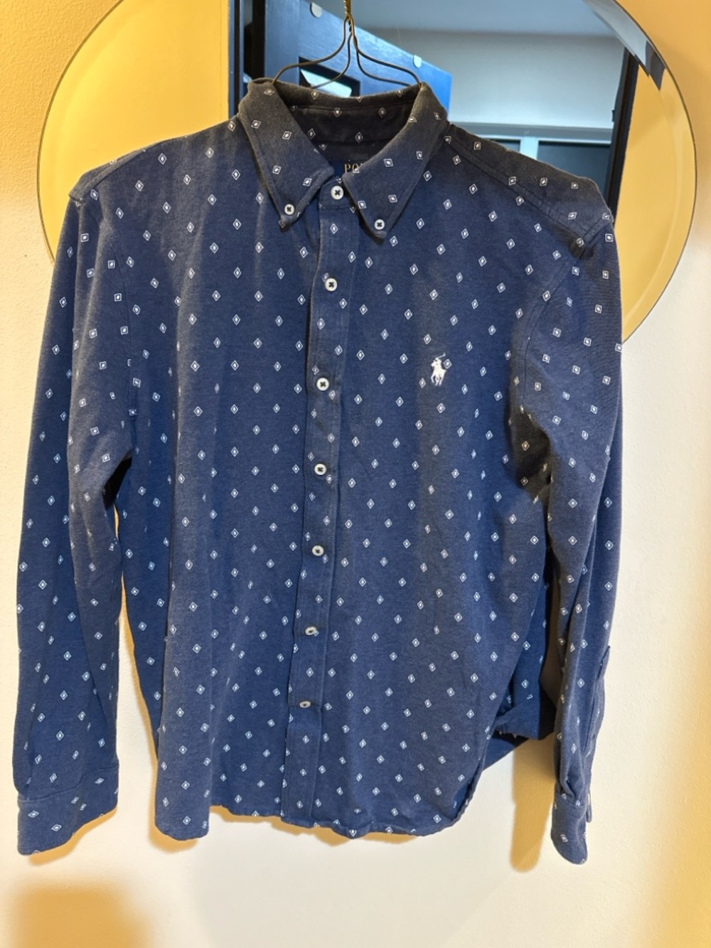 Polo Ralph Lauren Featherweight Mesh Button Down Shirt Blue Pattern Size Large